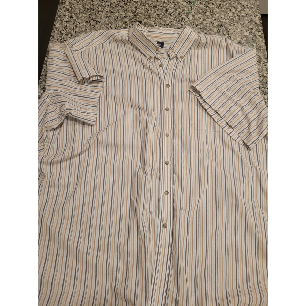 Harbor Bay Mens 4XL Striped Sht Sleeve Button Down Shirt Tan Blue Brown Big Tall